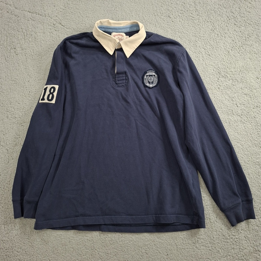 Vintage Brooks Brothers Rugby Shirt Mens Large Navy Shield Crest 80s Preppy